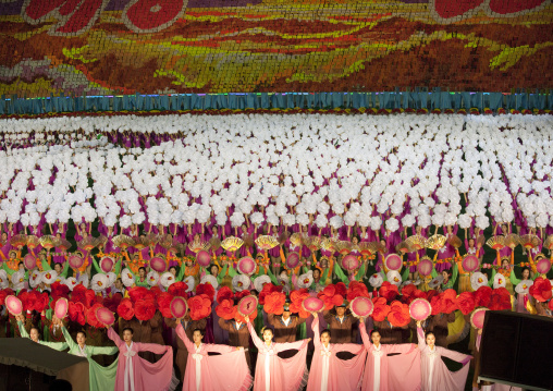 North Korean dancers during the Arirang mass games at may day stadium, Pyongan Province, Pyongyang, North Korea