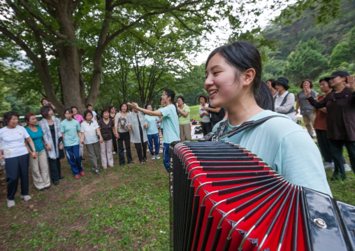 Japanese people originated from North Korea having fun in a park, North Hwanghae Province, Sariwon, North Korea