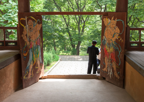 Painted doors in Songbul temple, North Hwanghae Province, Sariwon, North Korea
