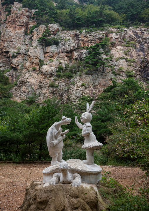 The tortoise and the hare statues in a park, North Hwanghae Province, Kaesong, North Korea