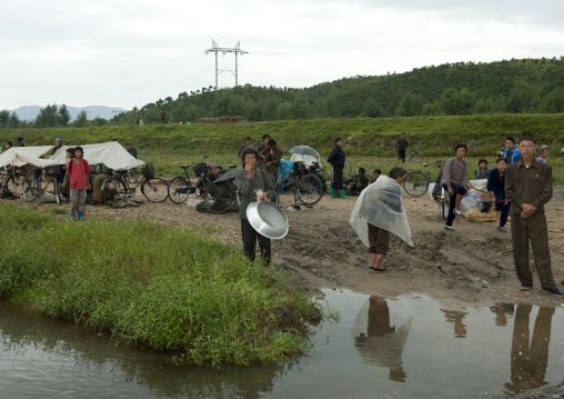 Market in the countryside in a muddy area, North Hwanghae Province, Kaesong, North Korea