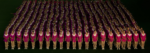 North Korean gymnasts performing during Arirang mass games in may day stadium, Pyongan Province, Pyongyang, North Korea