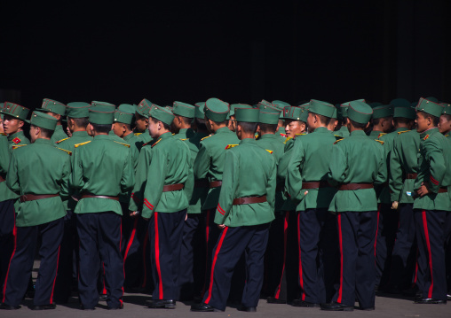 Group of North Korean soldiers in green uniforms, Pyongan Province, Pyongyang, North Korea
