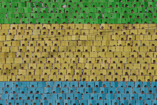 Children pixels holding up colored boards during Arirang mass games in may day stadium, Pyongan Province, Pyongyang, North Korea