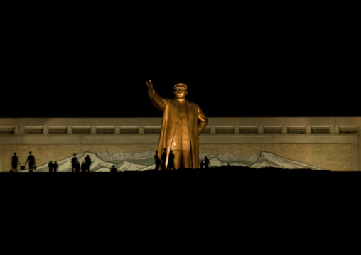 Kim il Sung statue by night in Mansudae Grand monument, Pyongan Province, Pyongyang, North Korea
