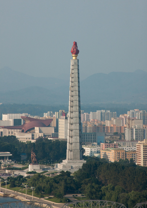 The Juche tower built to commemorate Kim il-sung's 70th birthday, Pyongan Province, Pyongyang, North Korea