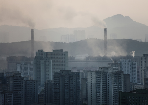 Pollution of a coal factory in the town, Pyongan Province, Pyongyang, North Korea
