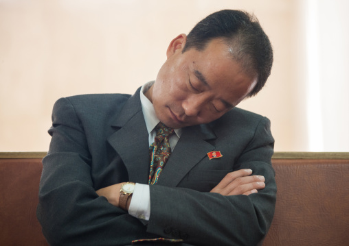 North Korean official sleeping in protestant Bongsu church, Pyongan Province, Pyongyang, North Korea