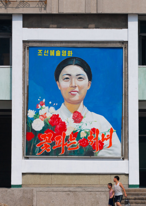 The flower girl North Korean movie poster in the street, Pyongan Province, Pyongyang, North Korea