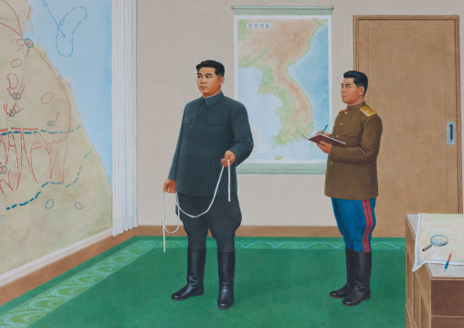 Kim Il-sung propaganda fresco in the victorious fatherland liberation war museum, Pyongan Province, Pyongyang, North Korea