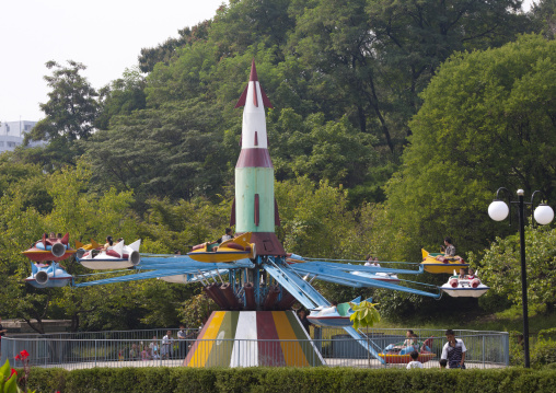 Old rocket fairground attraction in Taesongsan funfair, Pyongan Province, Pyongyang, North Korea