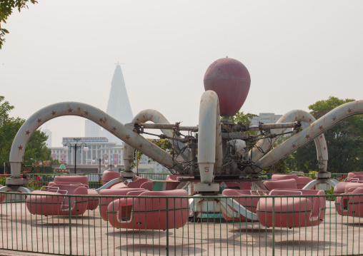 Old octopus shape attraction in Taesongsan funfair, Pyongan Province, Pyongyang, North Korea