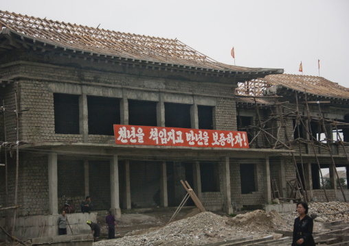 House under construction in a village, Kangwon Province, Wonsan, North Korea