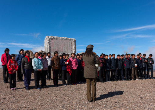 North Korean students at the top of mount Paektu, Ryanggang Province, Mount Paektu, North Korea
