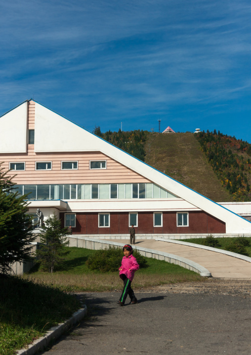 Sport building in front of the skiing slope, Ryanggang Province, Samjiyon, North Korea
