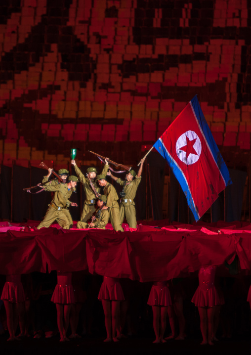 North Korean military battle during the Arirang mass games in may day stadium, Pyongan Province, Pyongyang, North Korea