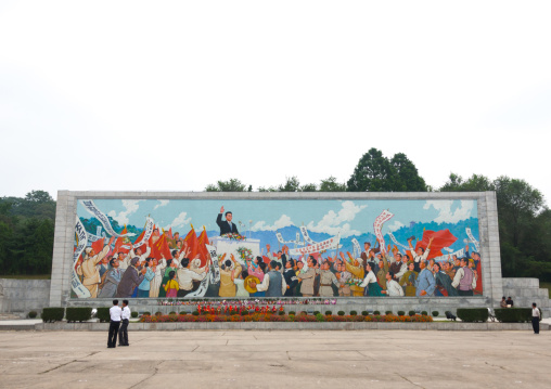 North Korean propaganda billboard depicting Kim Il-sung making a speech, Pyongan Province, Pyongyang, North Korea