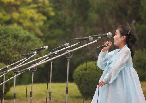North Korean state artist singing on national day, Pyongan Province, Pyongyang, North Korea