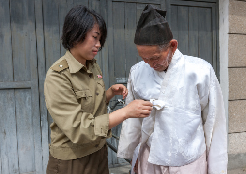 Old actor make-up during a movie shooting in Pyongyang film studios, Pyongan Province, Pyongyang, North Korea