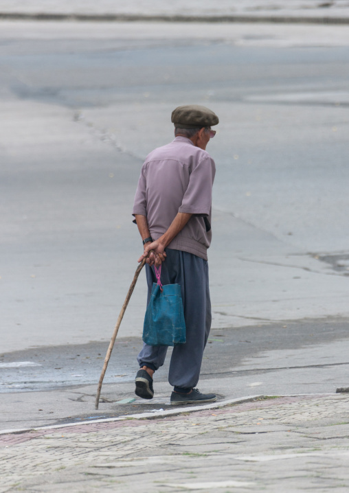 North Korean senior man in the street, North Hwanghae Province, Kaesong, North Korea