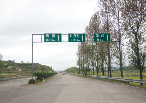 Signs on a highway, North Hwanghae Province, Panmunjom, North Korea
