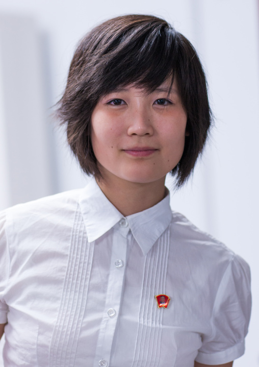 Portrait of a North Korean young woman in white shirt, Pyongan Province, Pyongyang, North Korea