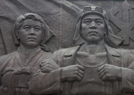 Detail of the monument to Party founding made for the 50-year anniversary of the workers' Party of Korea, Pyongan Province, Pyongyang, North Korea