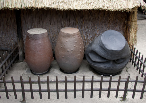 Old jars in Mangyongdae which was the birthplace of North Korean leader Kim Il-sung, Pyongan Province, Pyongyang, North Korea