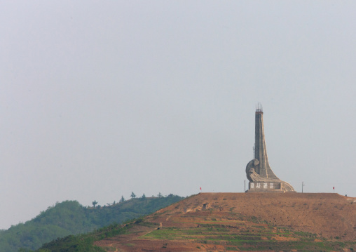 Monument being built at the top of a hill, Pyongan Province, Pyongyang, North Korea