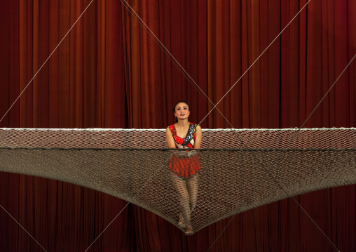 North Korean woman acrobat on a safety net in a circus, Pyongan Province, Pyongyang, North Korea