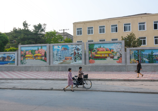 Row of North Korean propaganda billboards in the street, North Hwanghae Province, Kaesong, North Korea