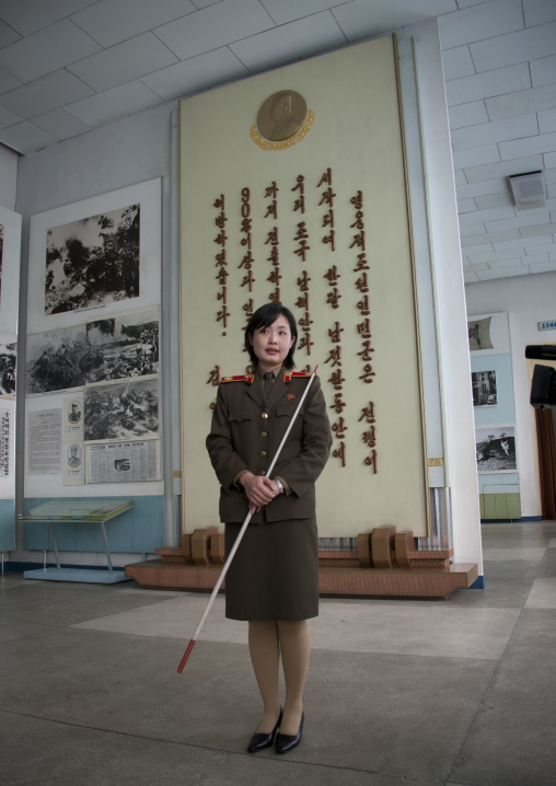 North Korean guide called miss Kim in the victorious fatherland liberation war museum, Pyongan Province, Pyongyang, North Korea