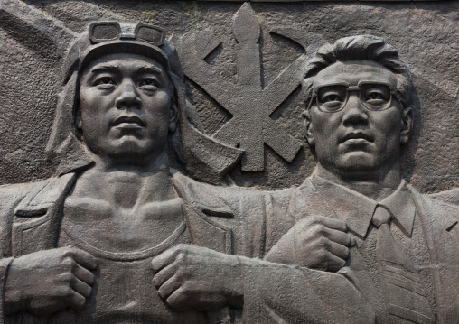 Detail of the monument to Party founding made for the 50-year anniversary of the workers' Party of Korea, Pyongan Province, Pyongyang, North Korea