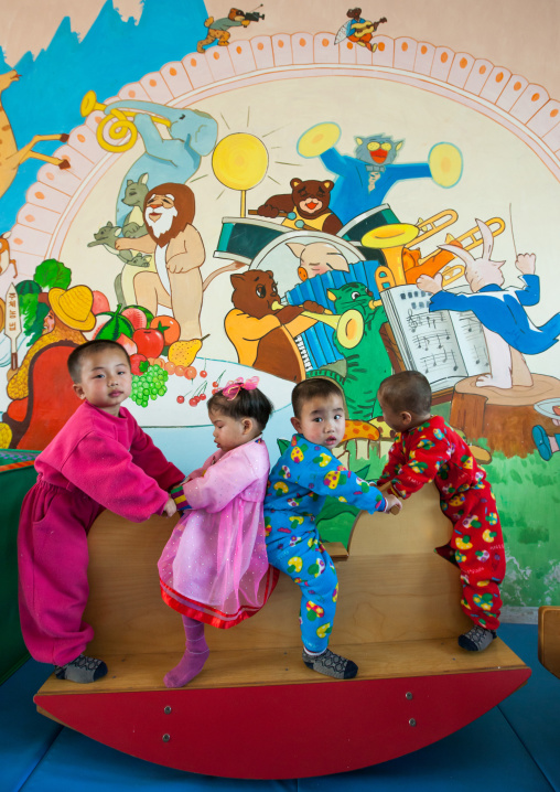 North Korean children playing in an orphanage, South Pyongan Province, Nampo, North Korea