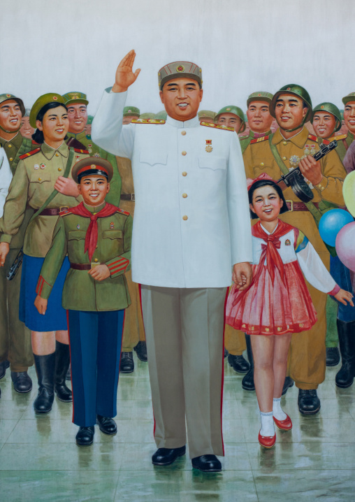 Fresco of Kim il Sung in the victorious fatherland liberation war museum, Pyongan Province, Pyongyang, North Korea