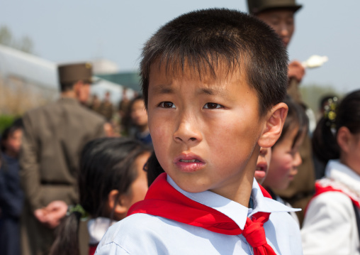 Portrait of a North Korean pioneer boy, Pyongan Province, Pyongyang, North Korea
