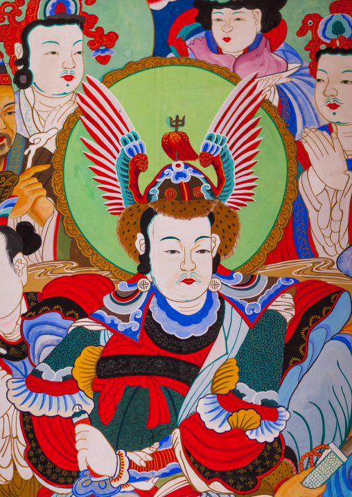 Detail of painting from the Pohyon-sa Korean buddhist temple, Hyangsan county, Mount Myohyang, North Korea