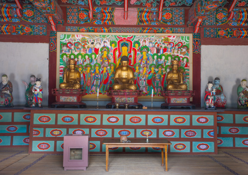 Altar of Pohyon-sa Korean buddhist temple, Hyangsan county, Mount Myohyang, North Korea