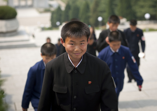 North Korean children going to Taesongsan revolutionary martyr's cemetery, Pyongan Province, Pyongyang, North Korea