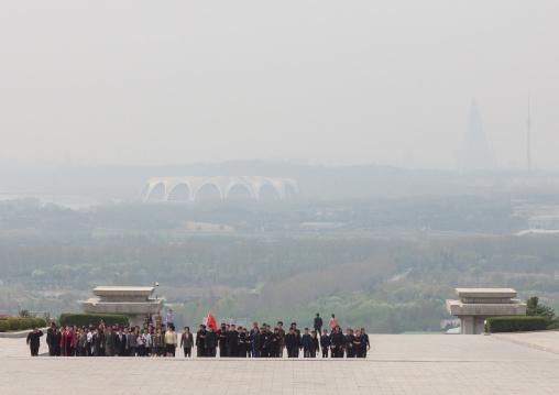 North Korean people going to Taesongsan revolutionary martyr's cemetery, Pyongan Province, Pyongyang, North Korea