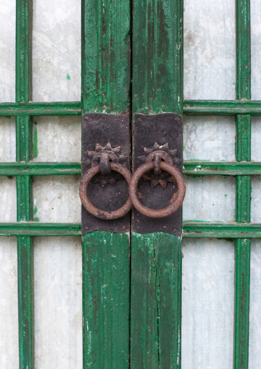 Old wooden door inthe Koryo museum, North Hwanghae Province, Kaesong, North Korea