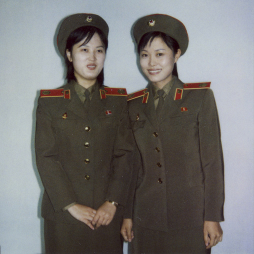 Polaroid of North Korean guides at the victorious fatherland liberation war, Pyongan Province, Pyongyang, North Korea