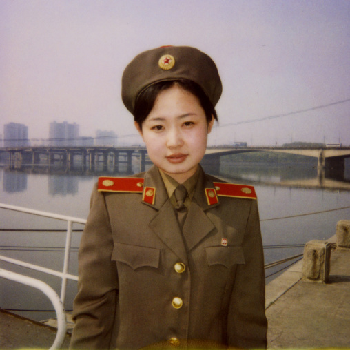 Polaroid of a North Korean guide called Kim at the victorious fatherland liberation war museum, Pyongan Province, Pyongyang, North Korea