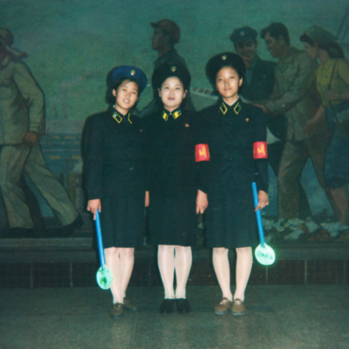 Polaroid of North Korean subway employees, Pyongan Province, Pyongyang, North Korea