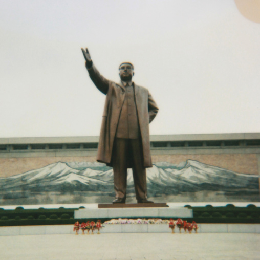 Polaroid of Kim il Sung statue in Mansudae Grand monument, Pyongan Province, Pyongyang, North Korea