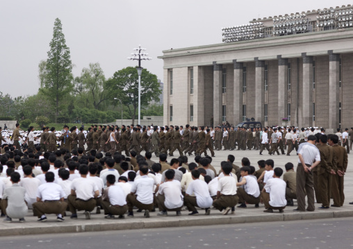 North Korean soldiers training in Kim il Sung square, Pyongan Province, Pyongyang, North Korea