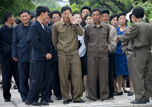 North Korean people queueing to visit a monument, Pyongan Province, Pyongyang, North Korea