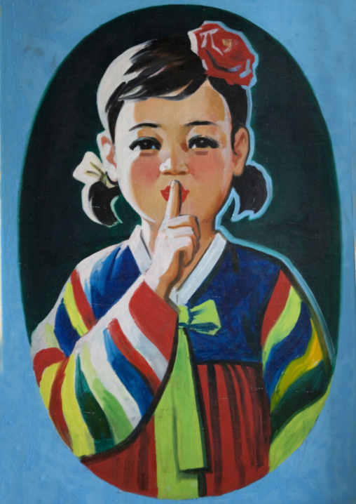 Poster in a primary school to tell the children to be quiet, South Pyongan Province, Chongsan-ri Cooperative Farm, North Korea