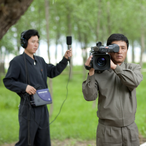 North Korean television crew filming, South Pyongan Province, Nampo, North Korea