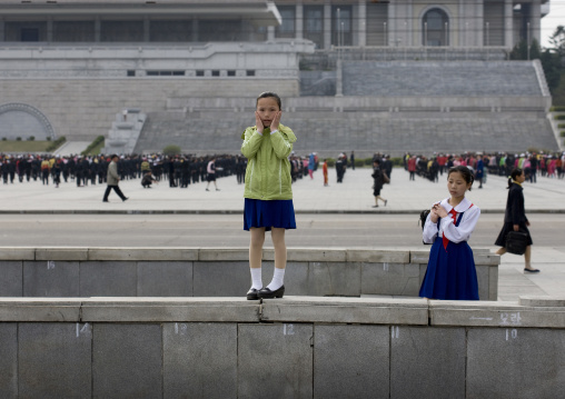 North Korean girls in Kim il Sung square, Pyongan Province, Pyongyang, North Korea